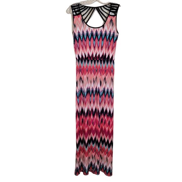 Trixxi Women's Chevron Maxi Dress Elastic Waist Scoop Neck Multicolor Size Large - Picture 1 of 7